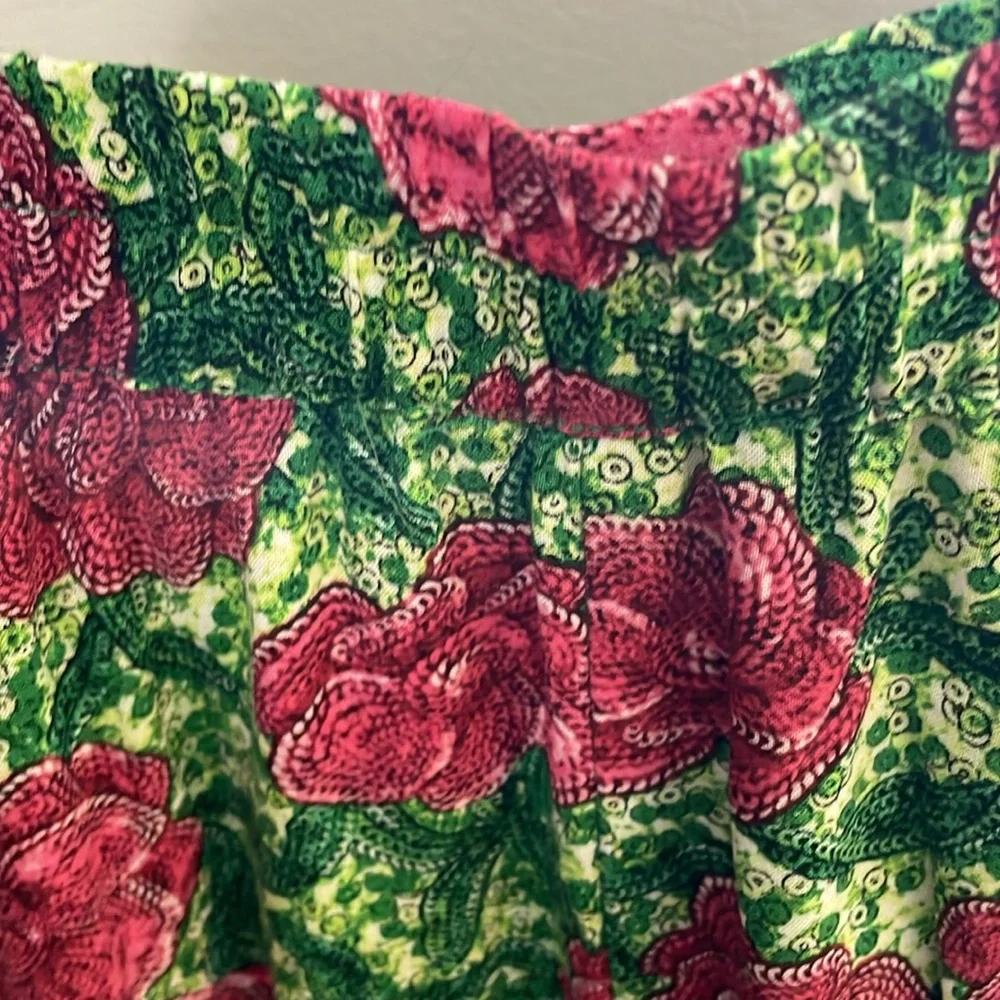 Halogen A-Line Side Slit Midi Skirt In Carmine Roses/Green Womens Size S - Picture 3 of 11